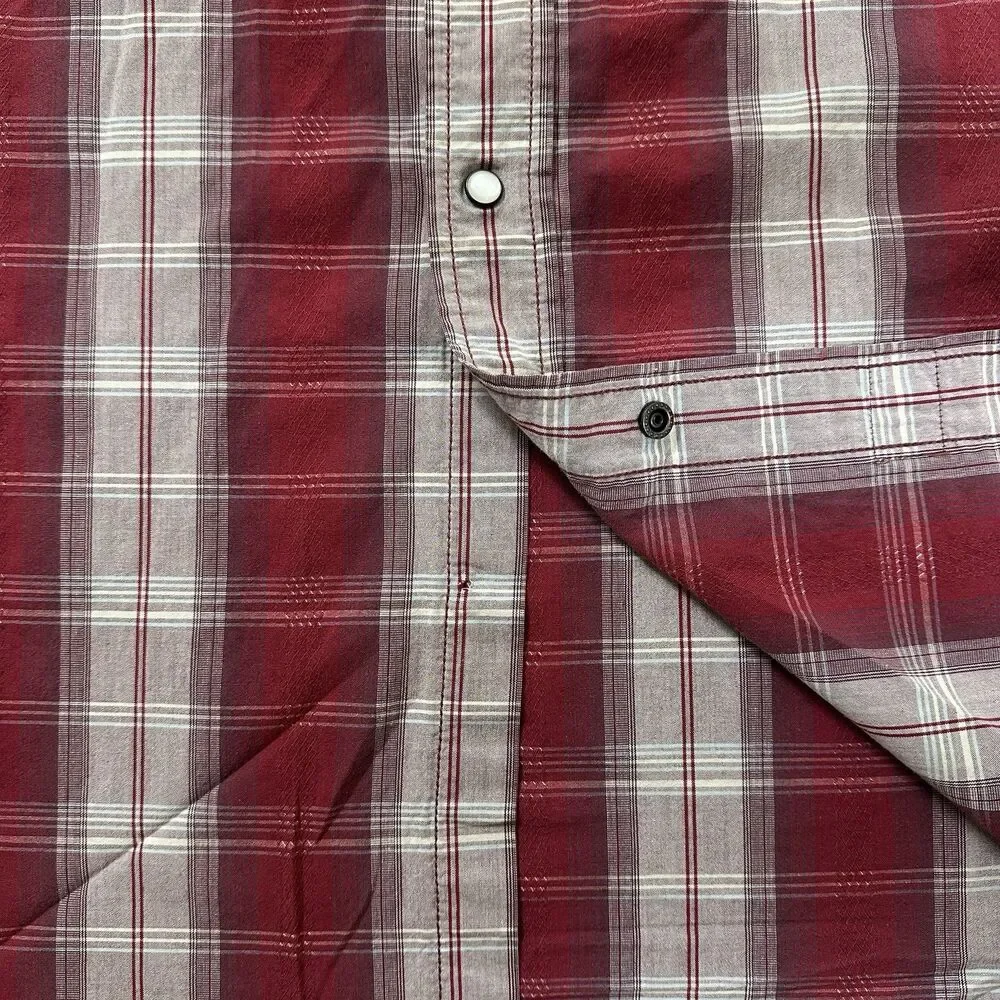 Levi’s Shirt Mens Large Red Western Style Button Up Plaid White pockets READ